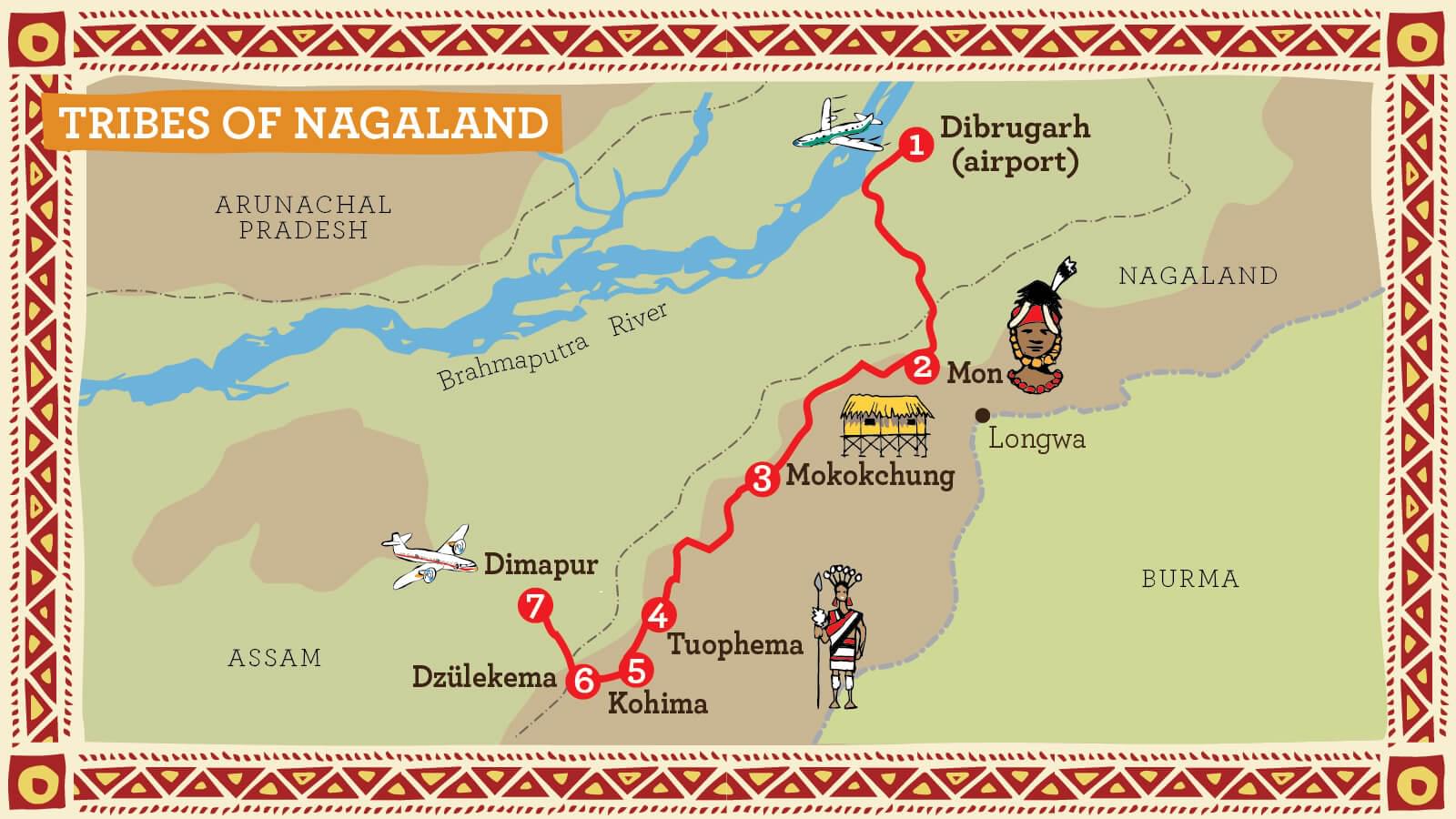 Illustrated Route Map - Nagaland Tribal Tour