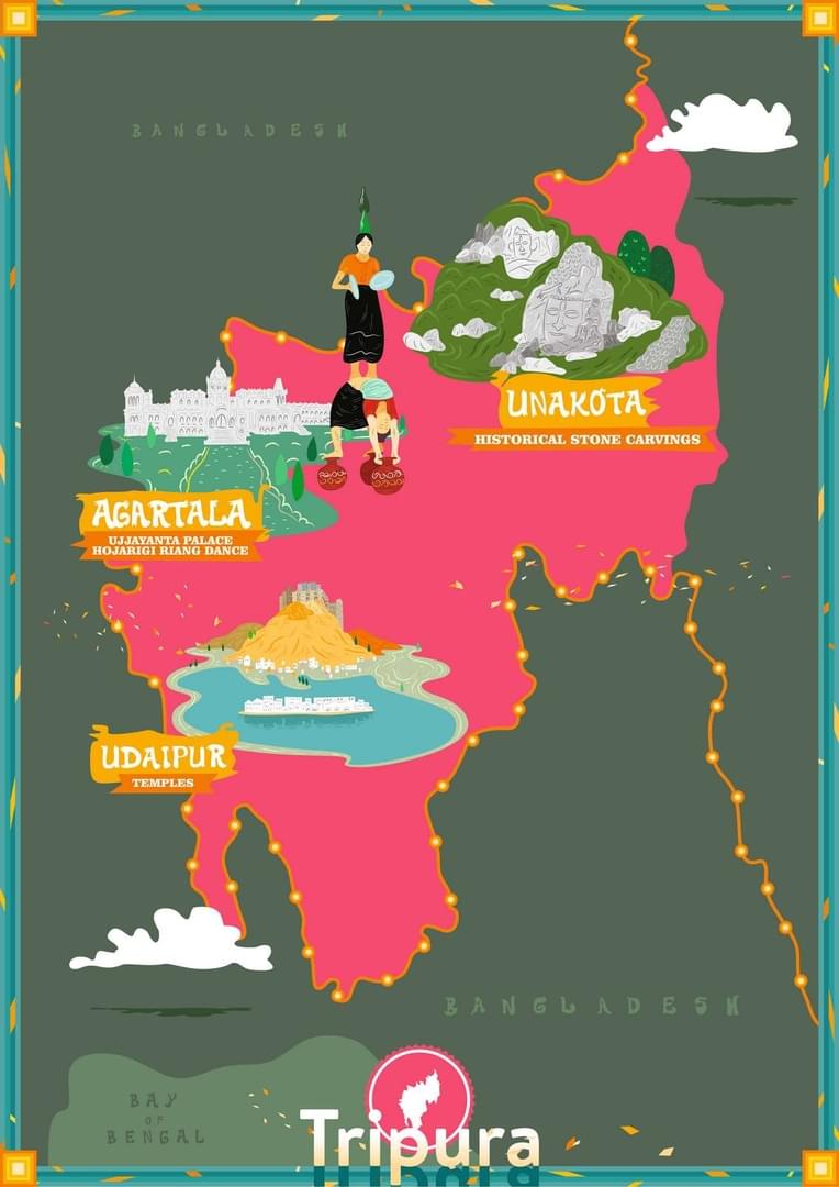 Illustrated Travel and Tourism Map of Tripura