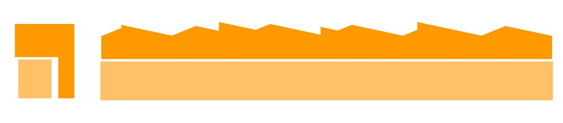 schematic graphic showing the side views of the building in orange