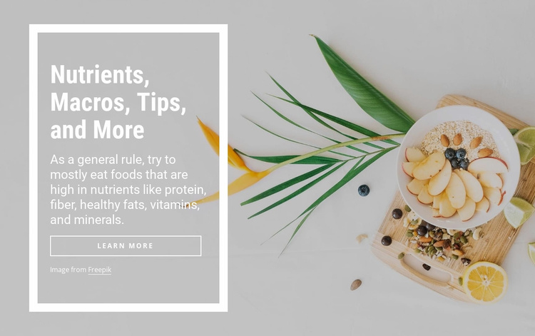 Nutrients, macros and more Landing Page