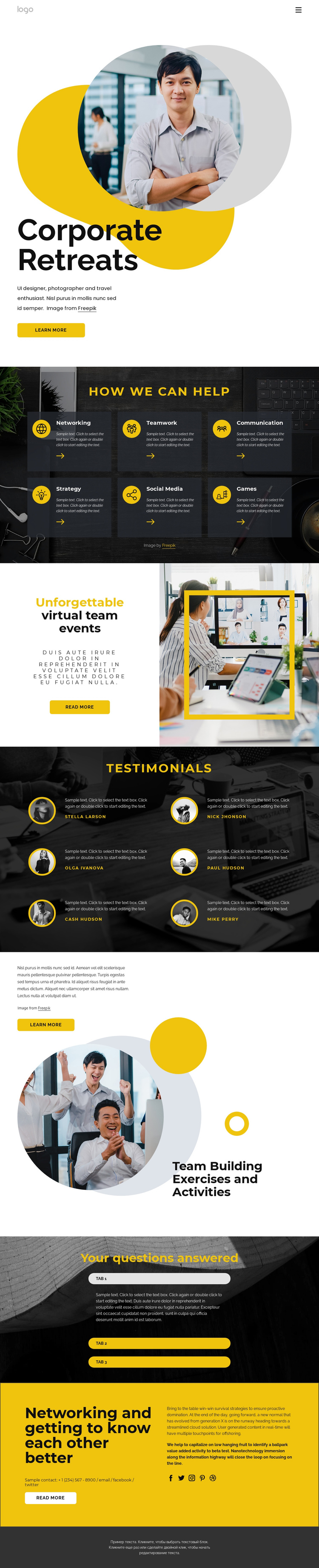Corporate retreats One Page Template