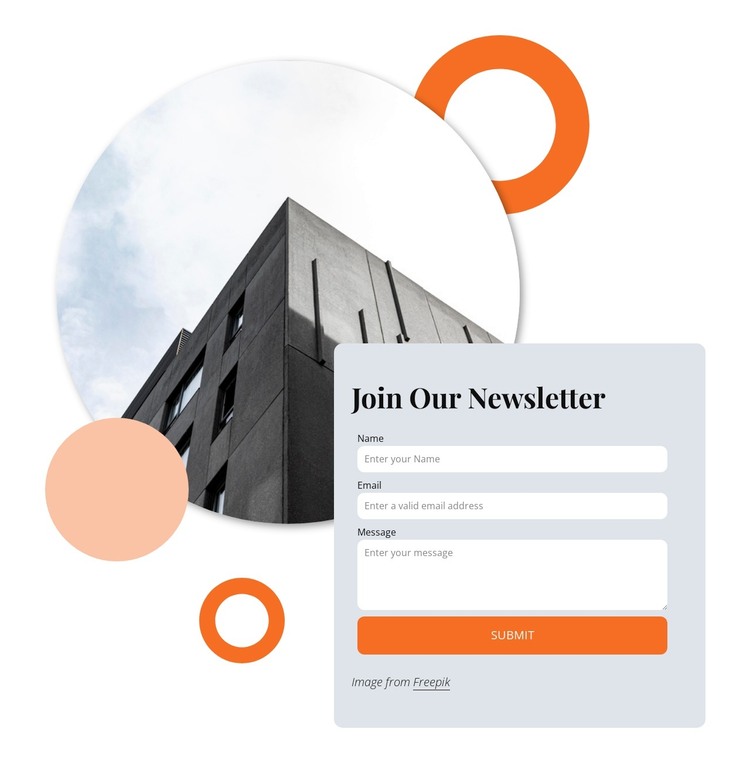Join our newsletter with circle image WordPress Theme