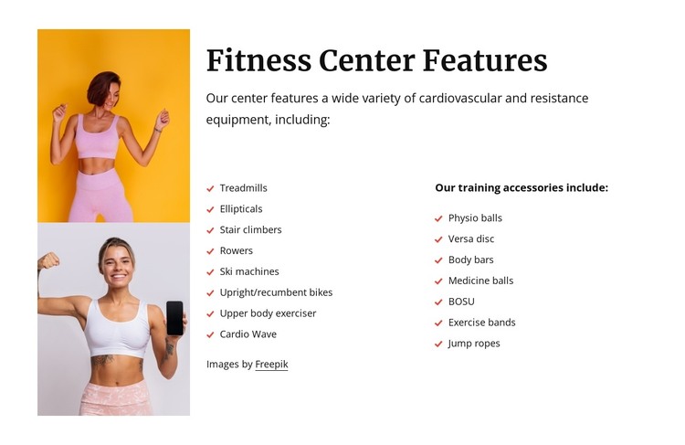 Fitness center features HTML Template