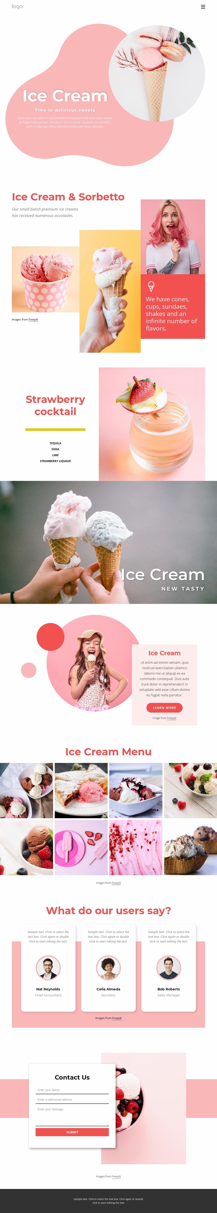 Ice cream and Ffrozen yogurt Website Template