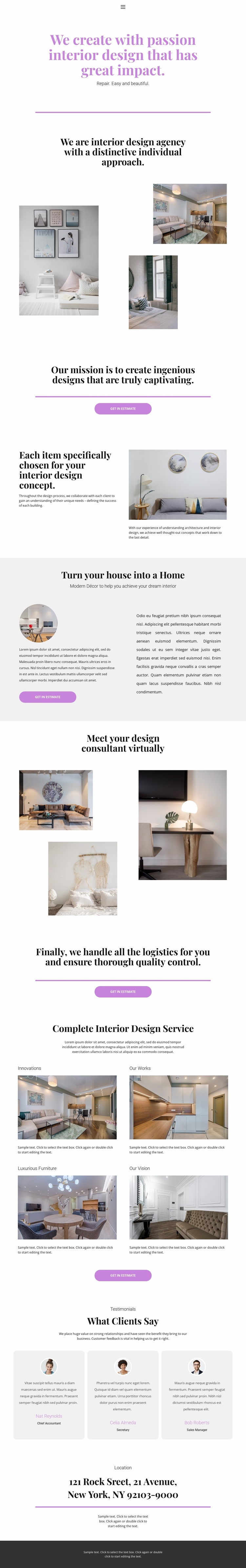 Choice of design for the house Landing Page