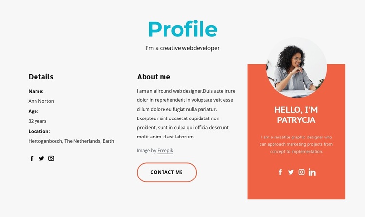 Creative designer profile Website Design