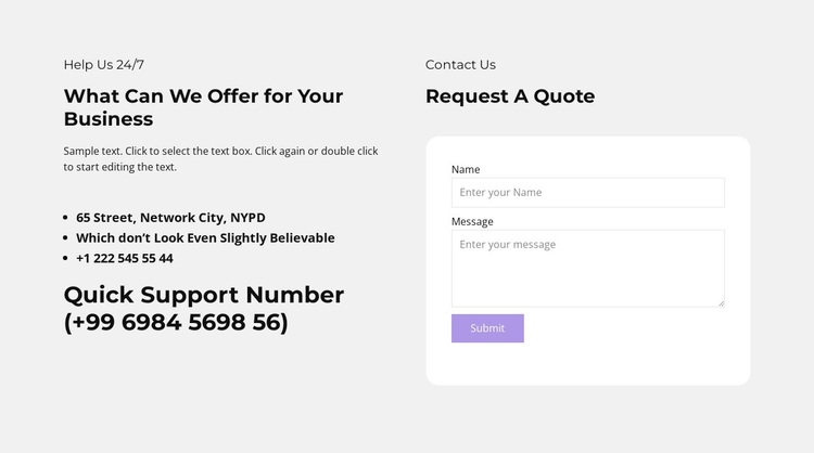 Text info and contact form Template
