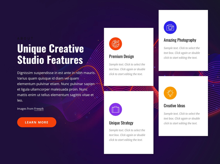 Creative studio features One Page Template