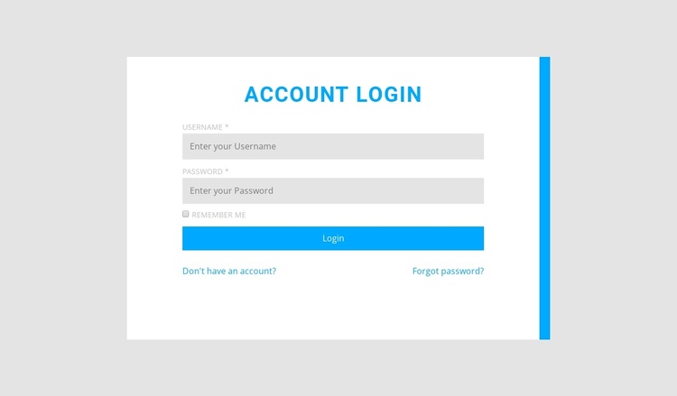 Account login with right border Website Builder Software