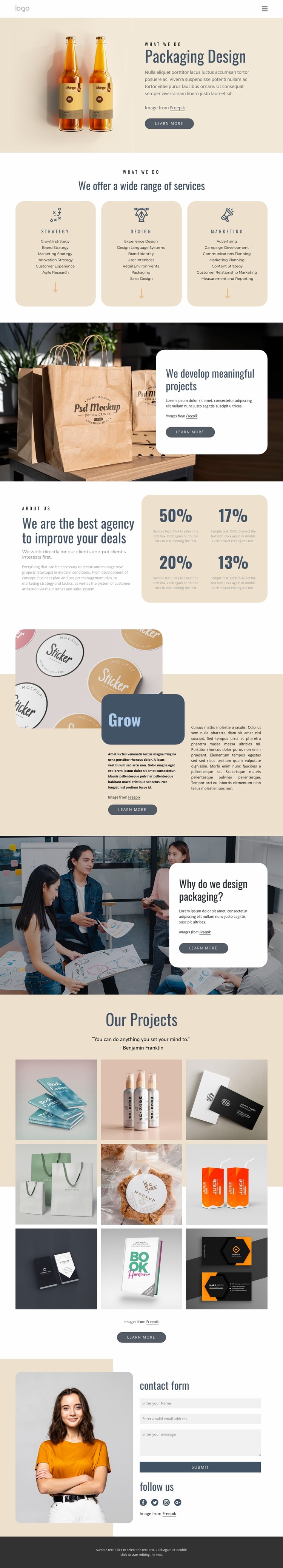 Branding and packaging design Website Mockup