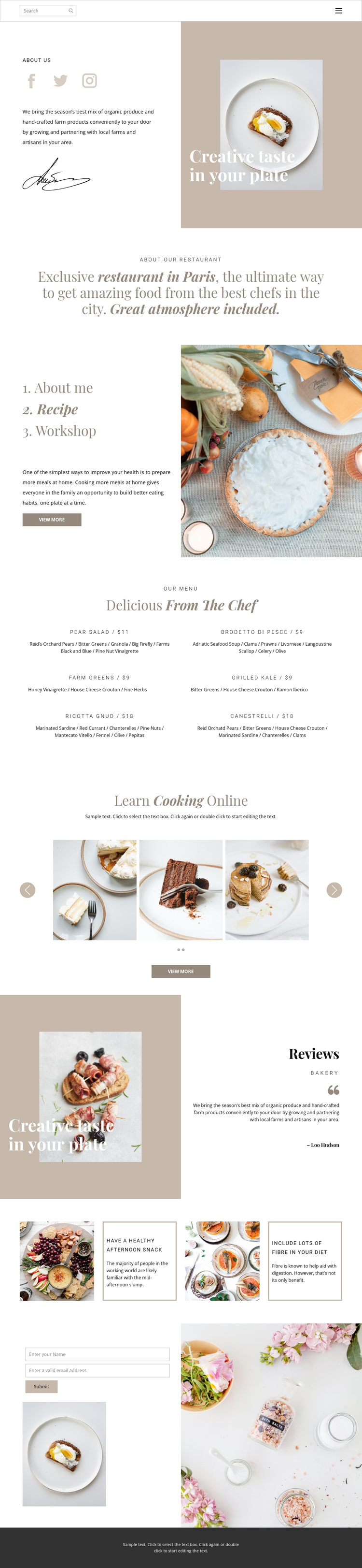 Creative taste in plate One Page Template