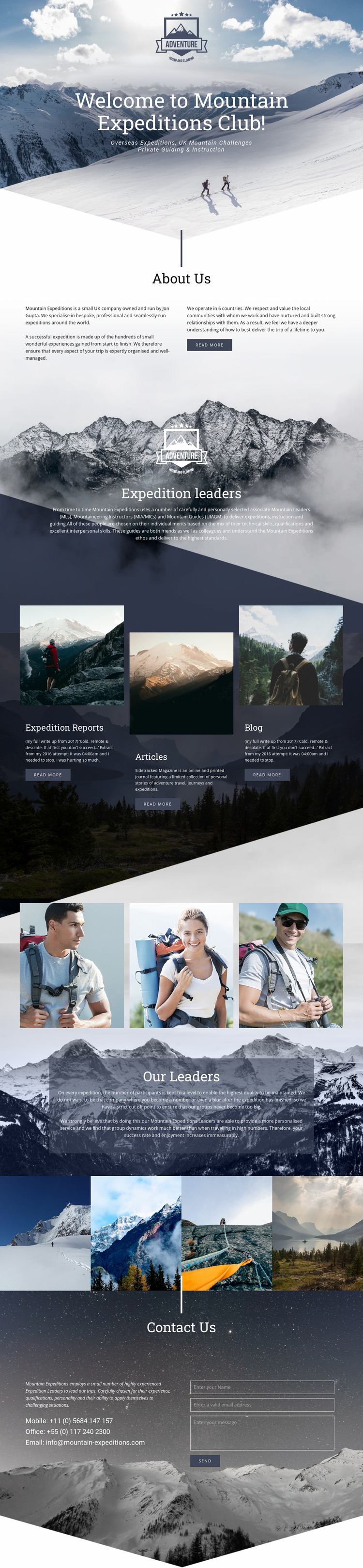 Extreme mountain expedition WordPress Website Builder