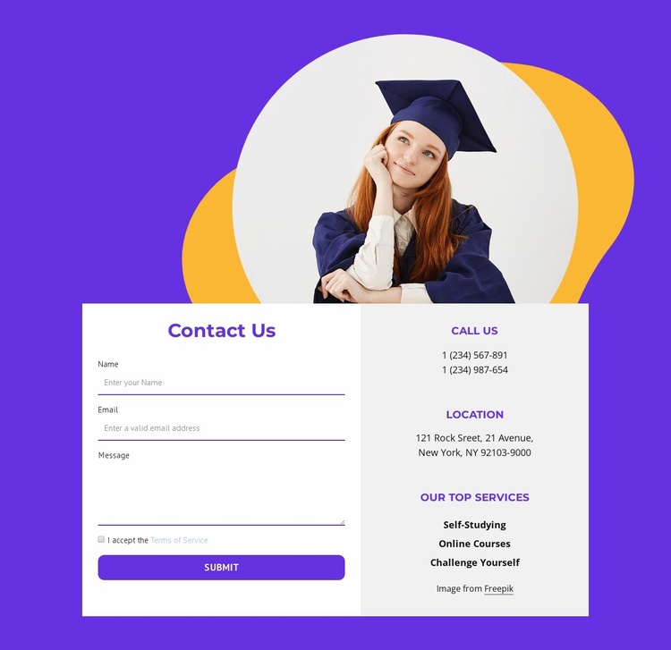 Contacts with shape and image Website Template