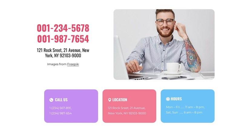 Contact us block with grid repeater HTML5 Template