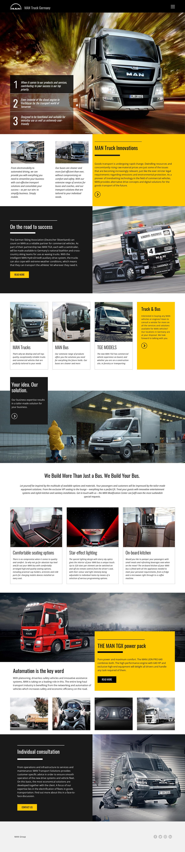 Man trucks for transportation One Page Template