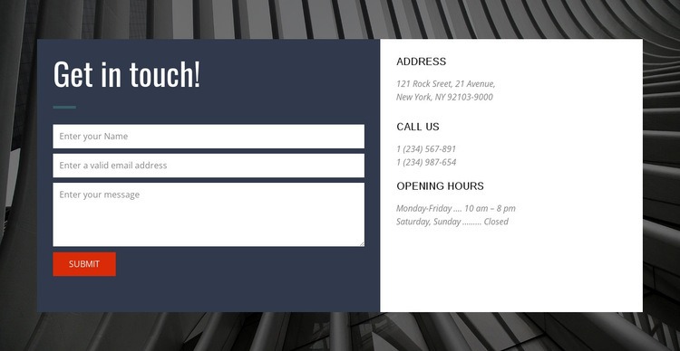 Contact form with background Web Page Design