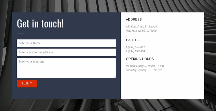 Contact form with background Website Mockup