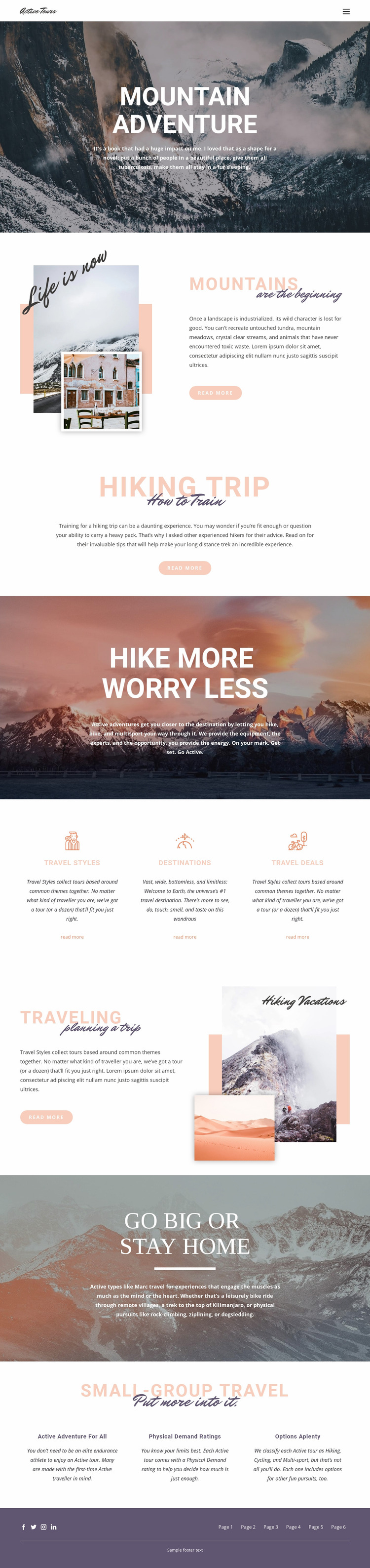 Guided backpacking trips Website Mockup