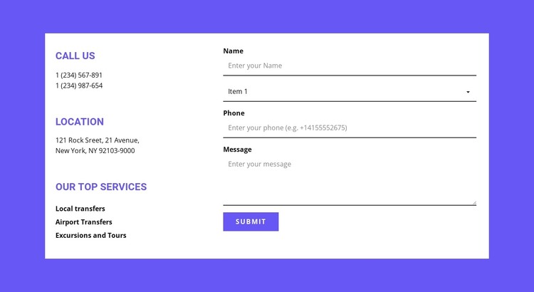 Address for quik connect HTML Template