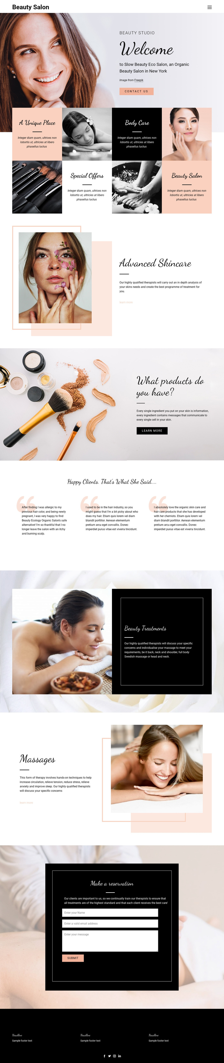 Hair, nail and beauty salon One Page Template