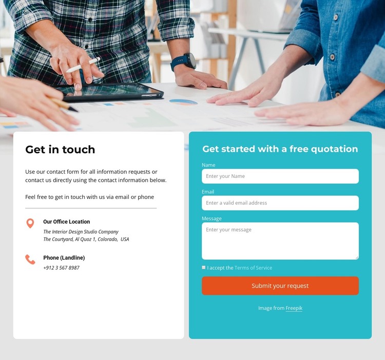 Get in touch block with image HTML Template