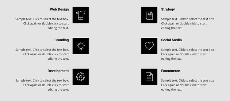 Benefits with icons in two columns Website Mockup