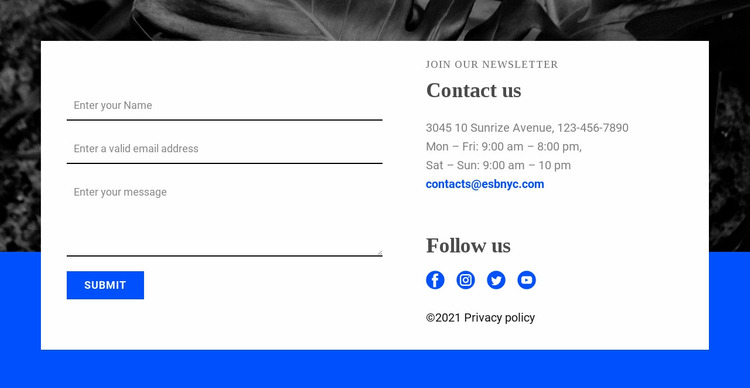 Contact with us and follow us Website Mockup