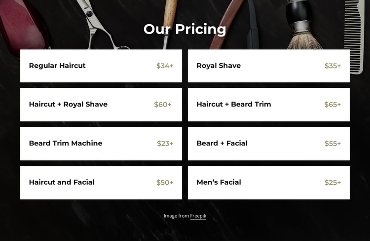 Barbershop pricing HTML Template