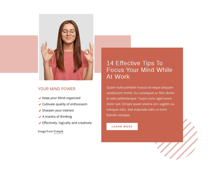 Focus your mind while at work One Page Template