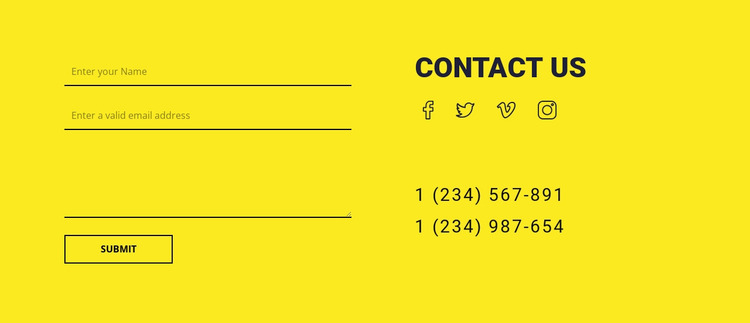 Contact us form on yellow background Website Mockup
