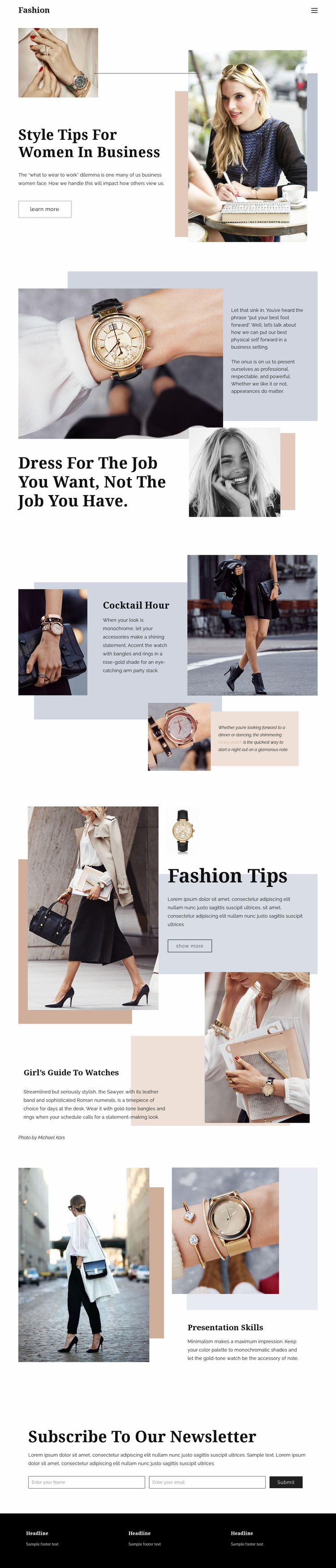 Fashion tips Landing Page