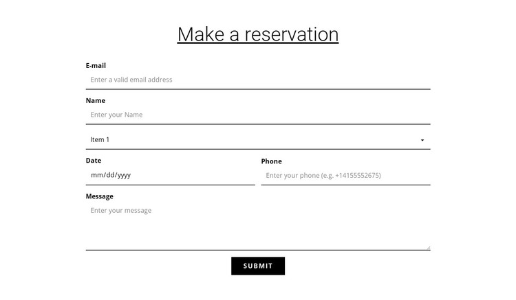 Make a reservation HTML Template