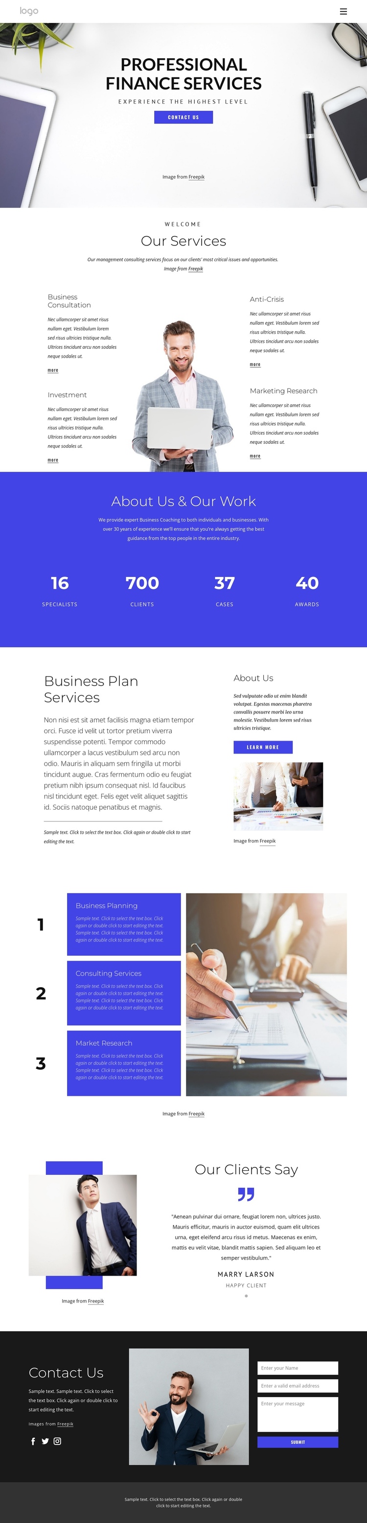 Professional finance services One Page Template