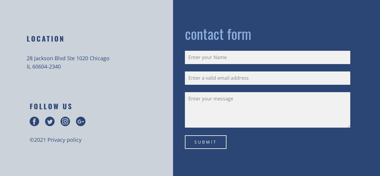 Contact block with form Website Mockup
