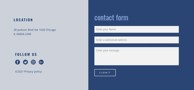 Contact block with form Landing Page