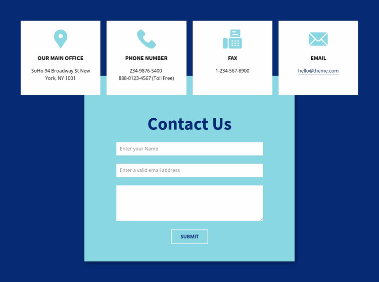 Contact us form and adress Website Mockup