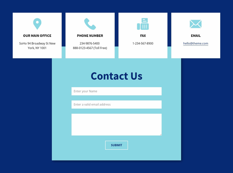 Contact us form and adress Website Template