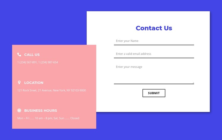 Contact form with overlapping element Web Page Design