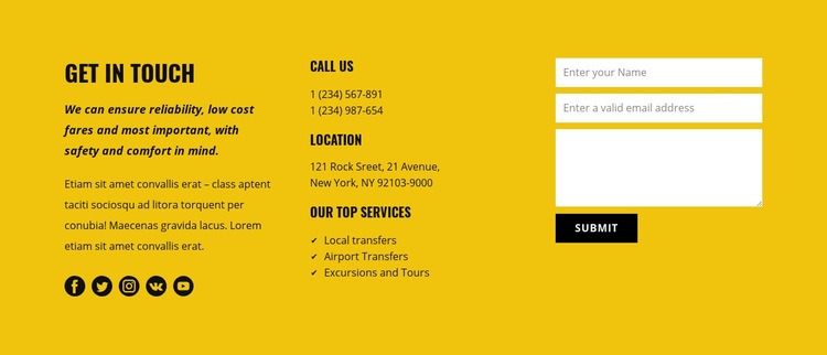 Transportation service contacts Web Page Design