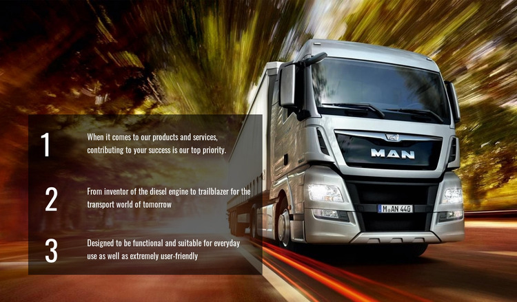 Efficient truck logistics Website Mockup