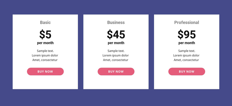 Classic pricing table One Page Template