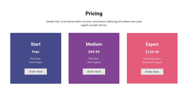  Colorful pricing  table One Page Template
