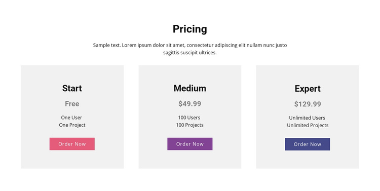 Modern pricing table One Page Template