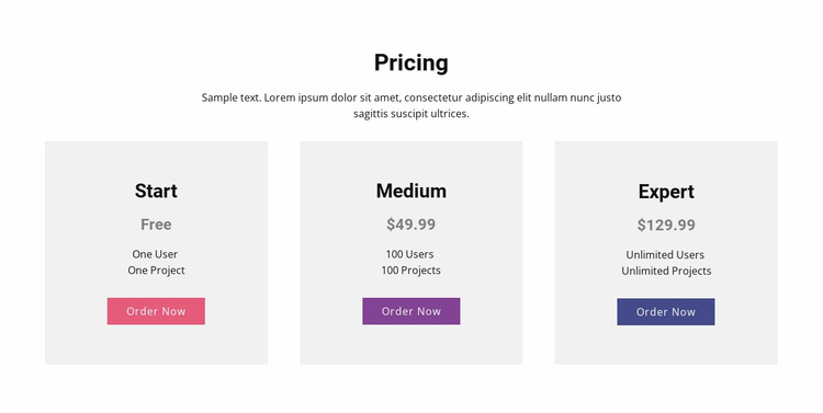 Modern pricing table Website Mockup