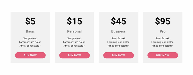 Pricing table with strong colors Website Template