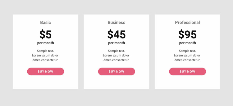 Simple pricing Table WordPress Website Builder