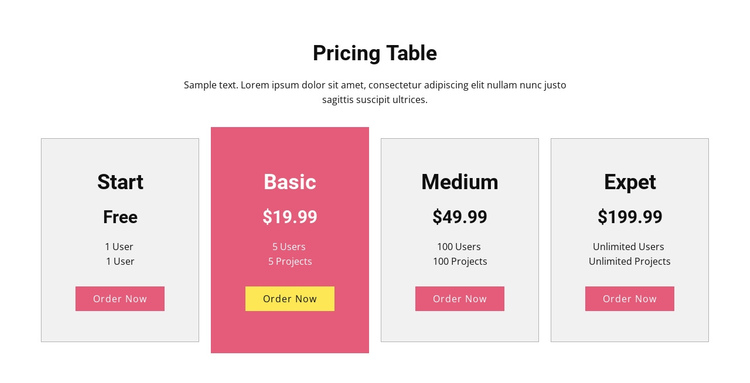 All pricing plans One Page Template