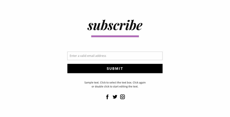 Subscribe form and social icons Website Template