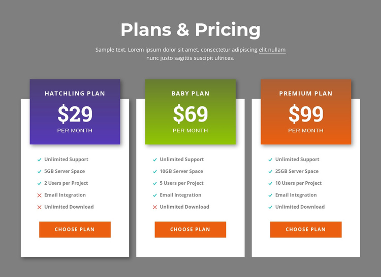 Awesome pricing plans One Page Template