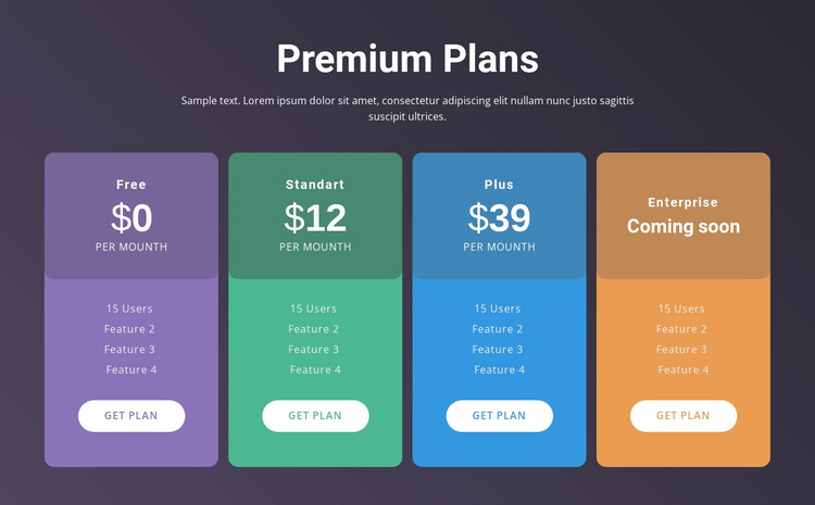 4 Pricing plans Website Design